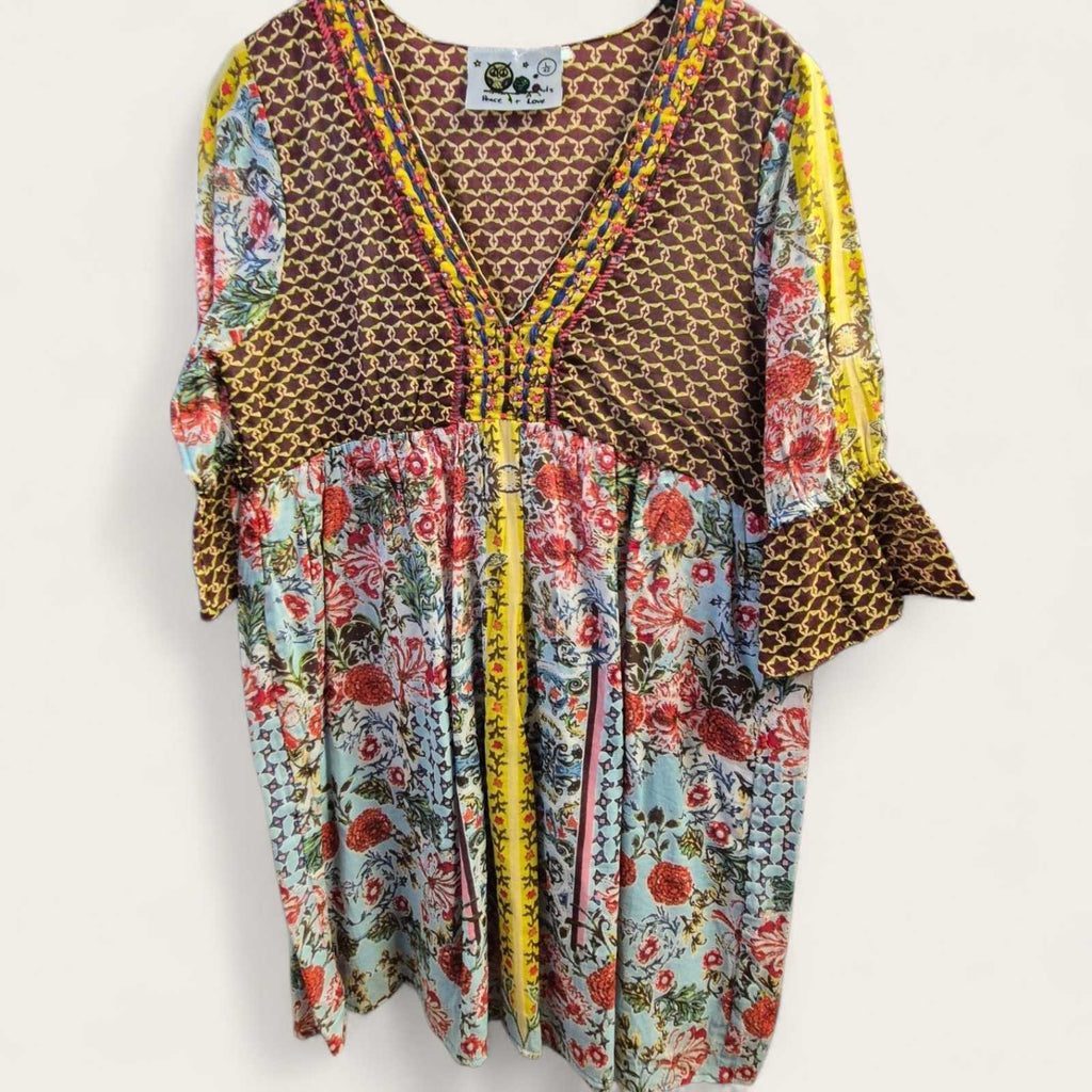 Boho Viscose Blouse – Print & Kwastjes – Maat L – Laatste Stuks