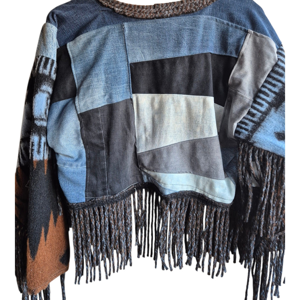 upcycled denim patchwork jasje achterkant