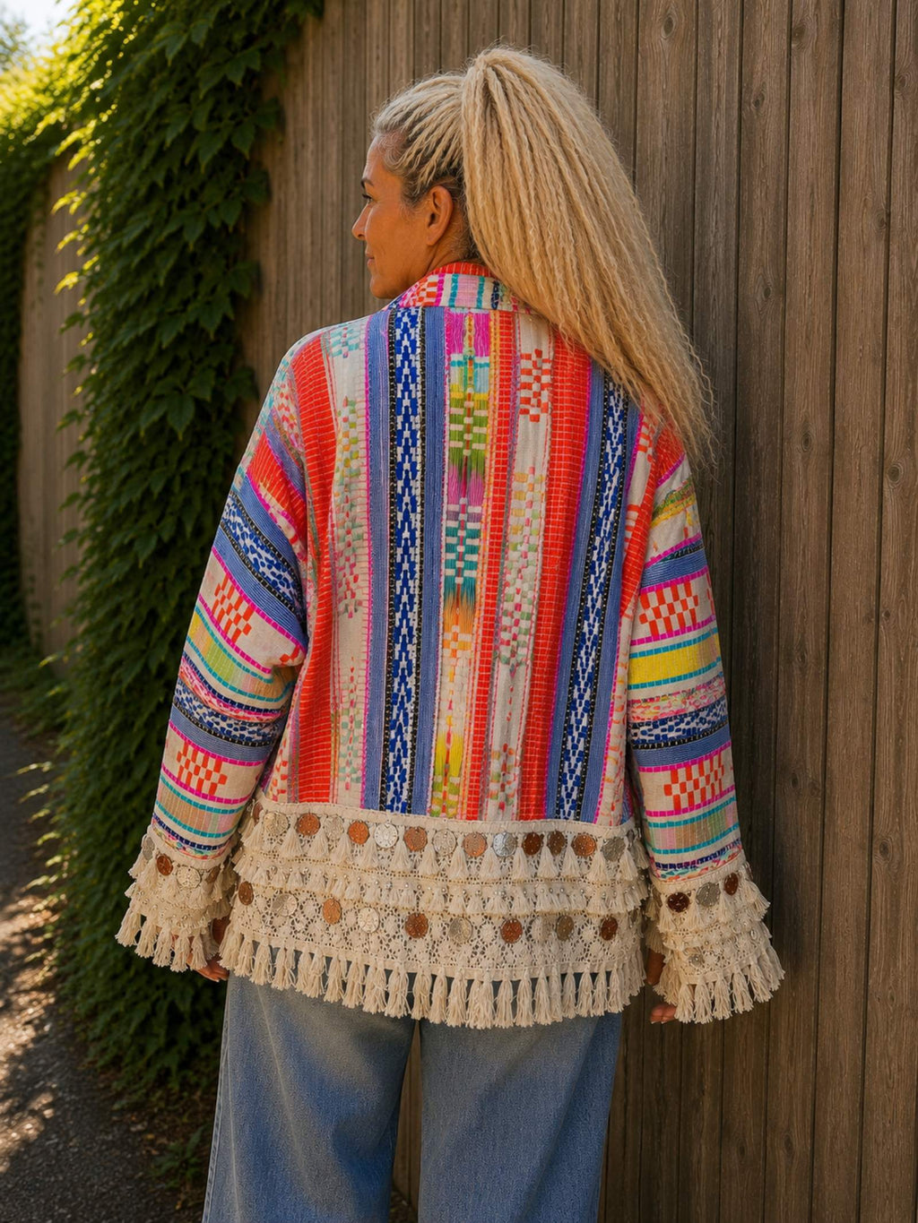 Boho Vest met Franjes & Muntjes – Handgemaakt Patchwork – One Size