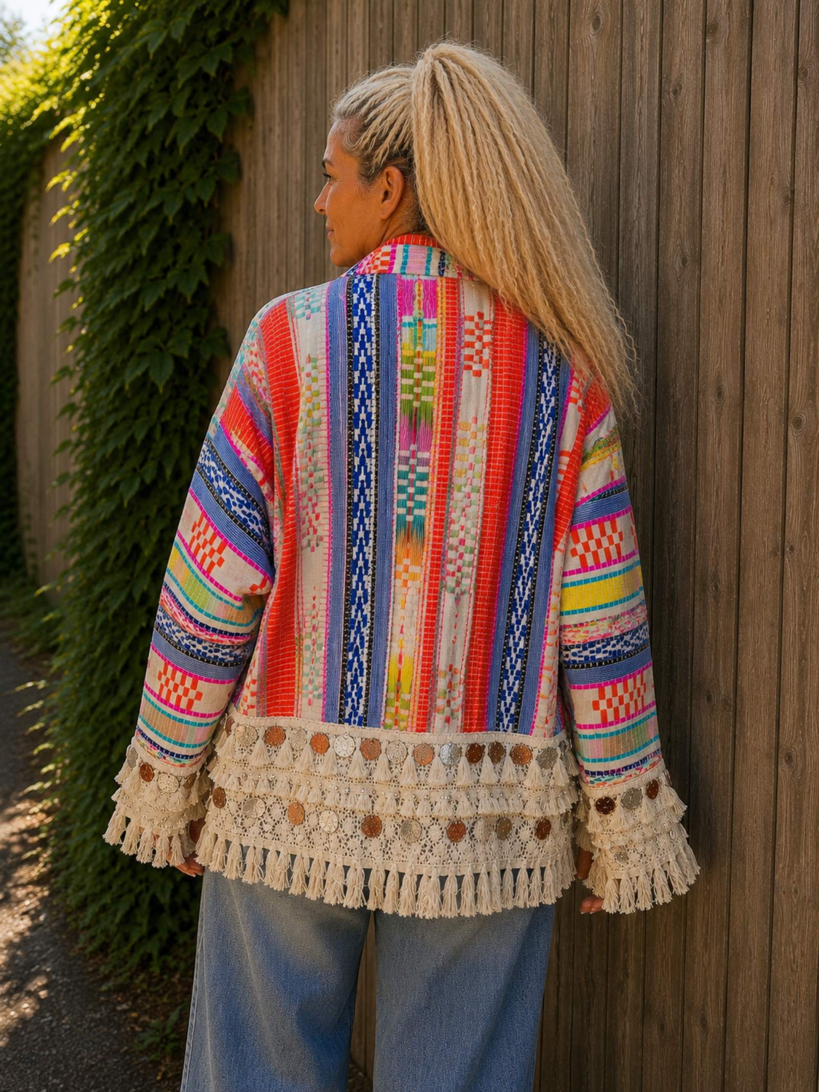 Boho Vest met Franjes & Muntjes – Handgemaakt Patchwork – One Size