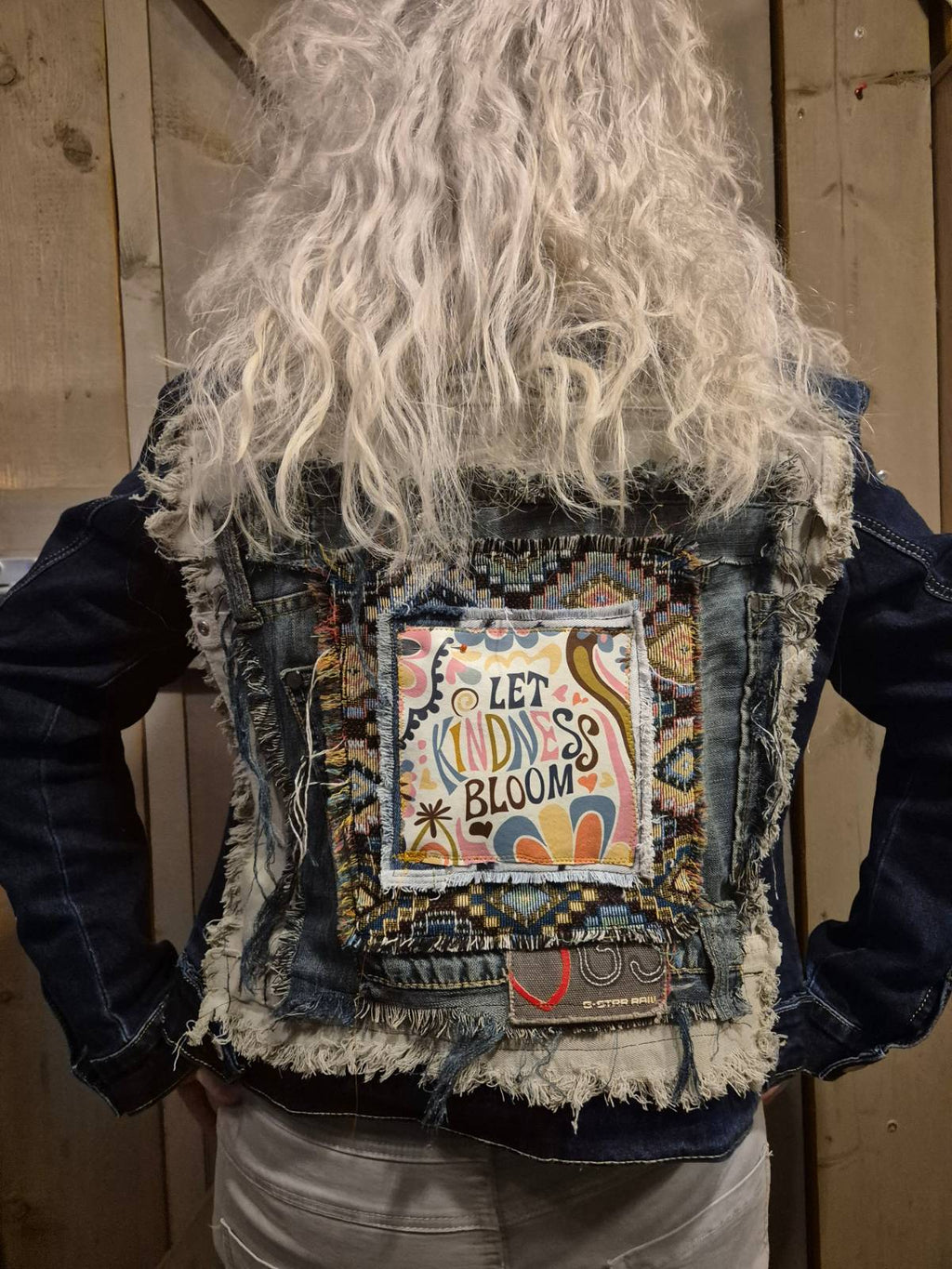 Let Kindness Bloom – One of a Kind Upcycled Denim Jacket