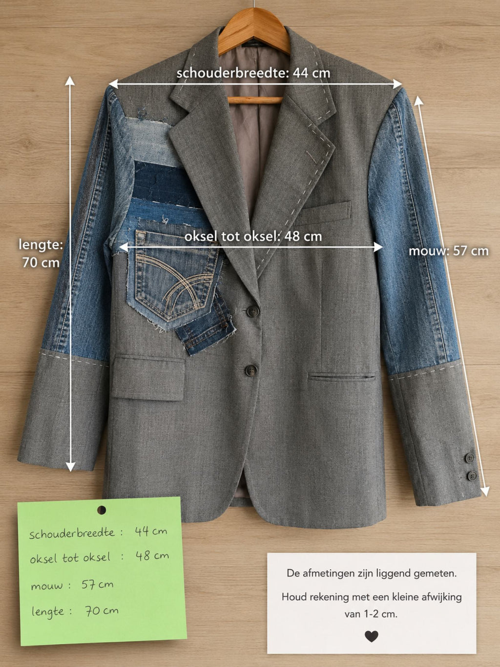 Maatoverlay van One of a Kind upcycled blazer
