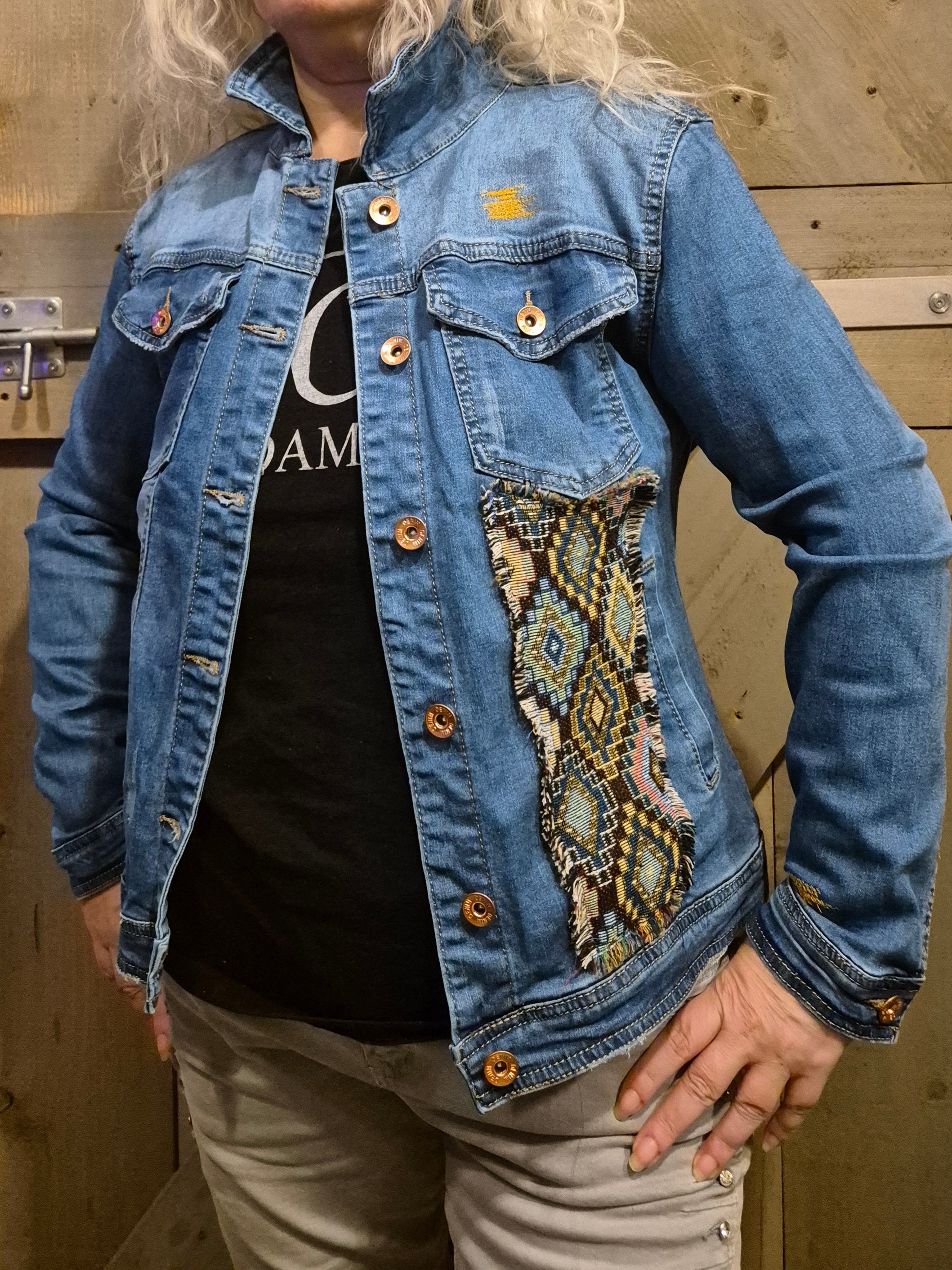 boho denim jasje handgemaakt gerecycled denim