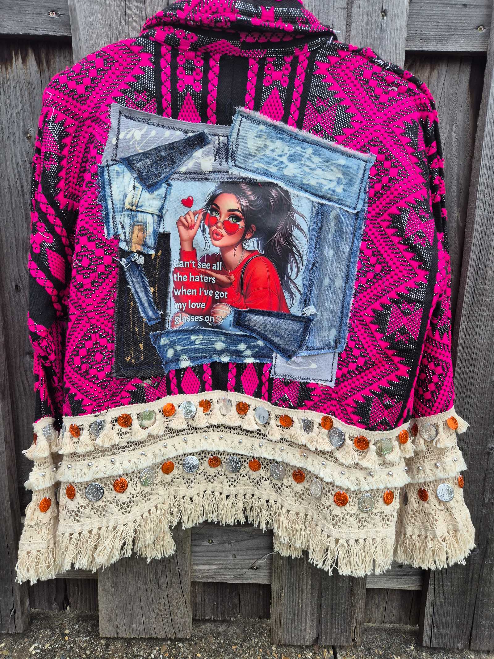 One of a Kind Boho Jacket – Upcycled Denim Statement