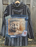 Upcycled denim jacket with Buddha back patch boho handmade one of a kind