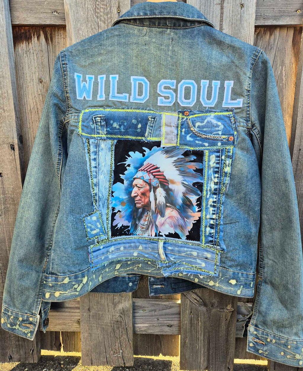Handgemaakt denim jasje Wild Soul achterkant volledig