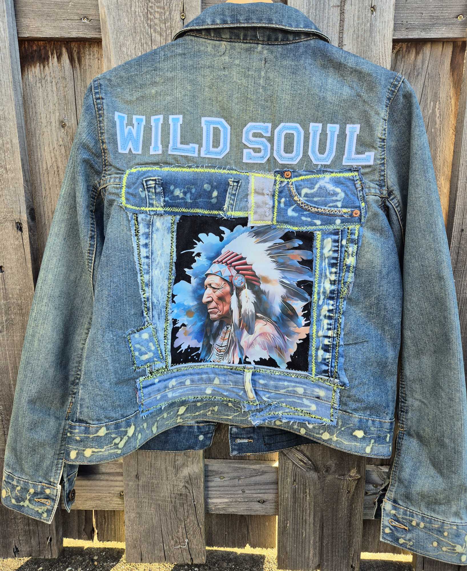 Handgemaakt denim jasje Wild Soul achterkant volledig