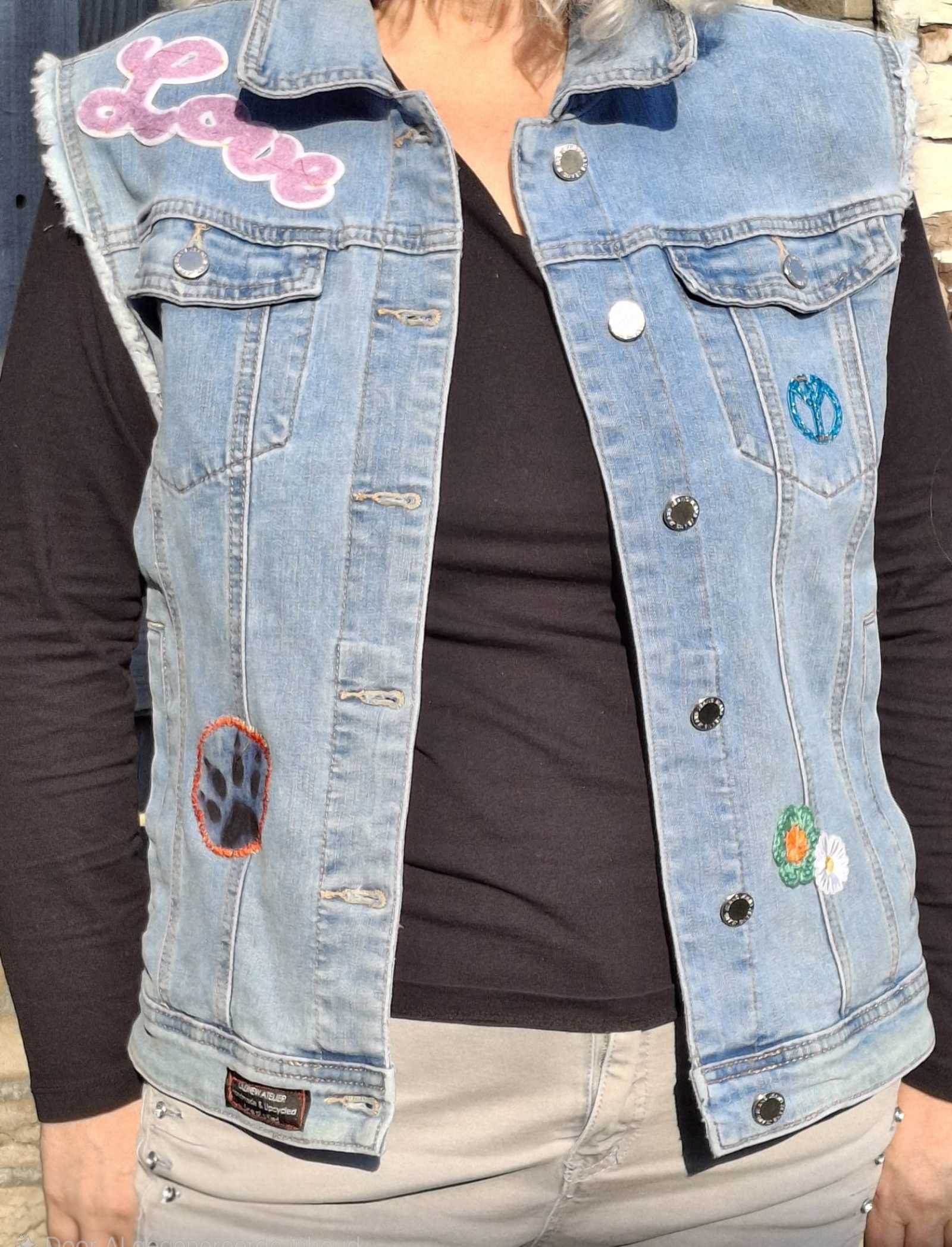 Detail upcycled denim patchwork vest